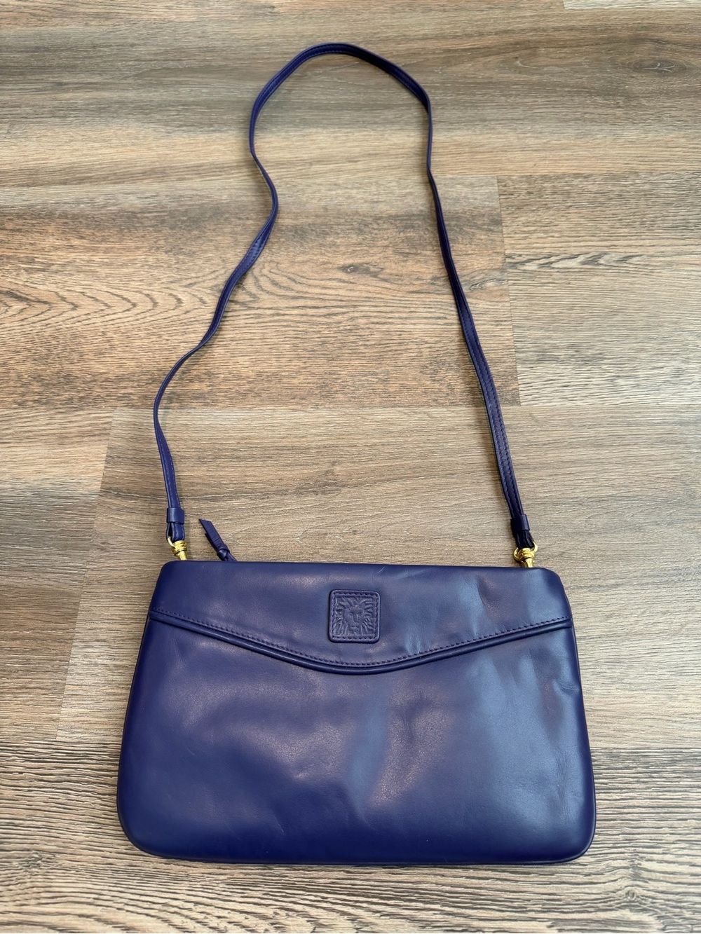 Anne Klein for Calderon Vintage Genuine Leather Crossbody Bag Dark Purple Lion